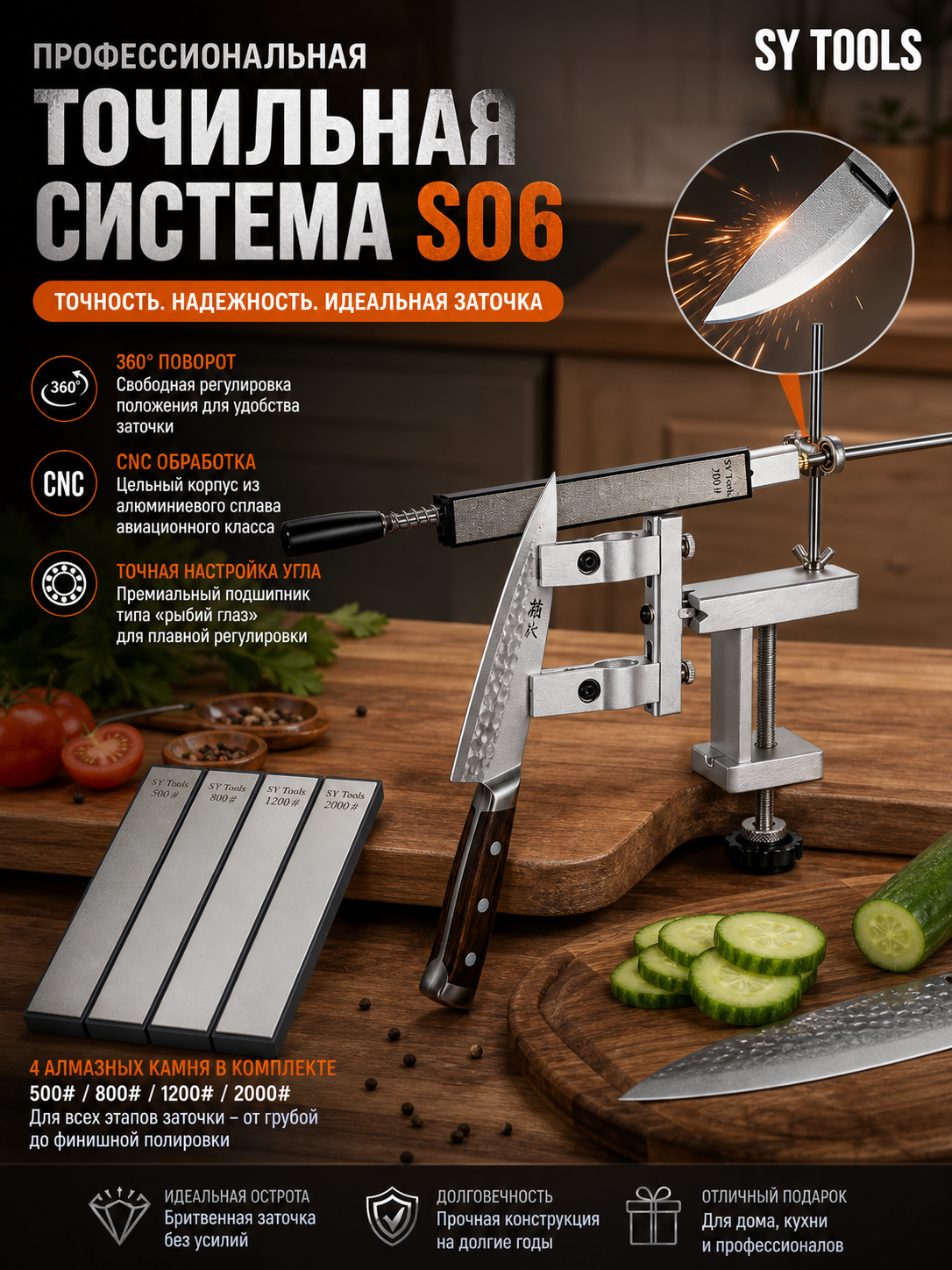 Система заточки Sy Tools S06 с фиксированным углом и поворотным зажимом 360° #5