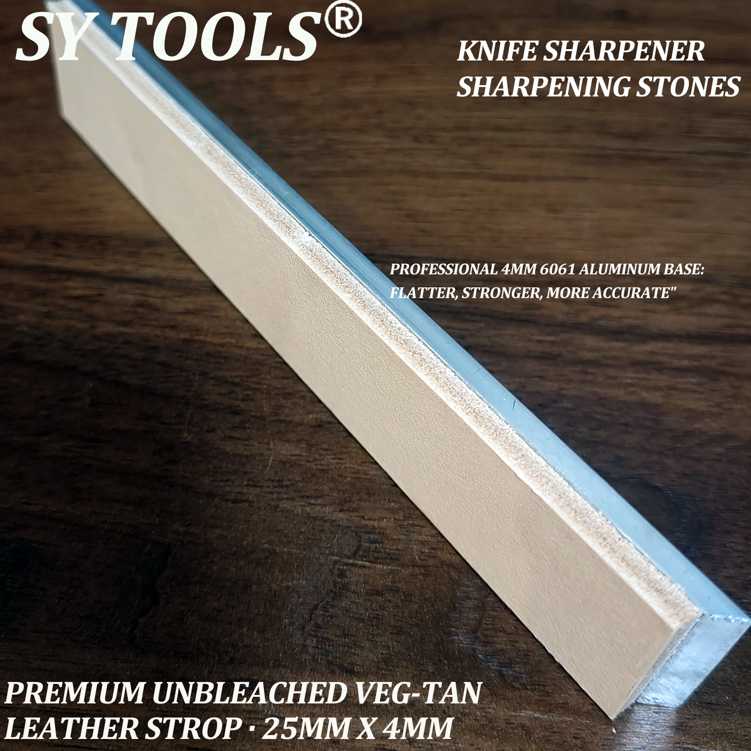 Кожаный строп Sy Tools KD-A11 — растительное дубление 4 мм, алюминиевое основание (169×25 мм)