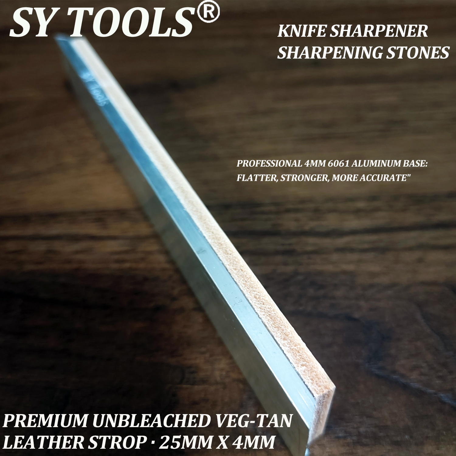 Кожаный строп Sy Tools KD-A11 — растительное дубление 4 мм, алюминиевое основание (169×25 мм) #3