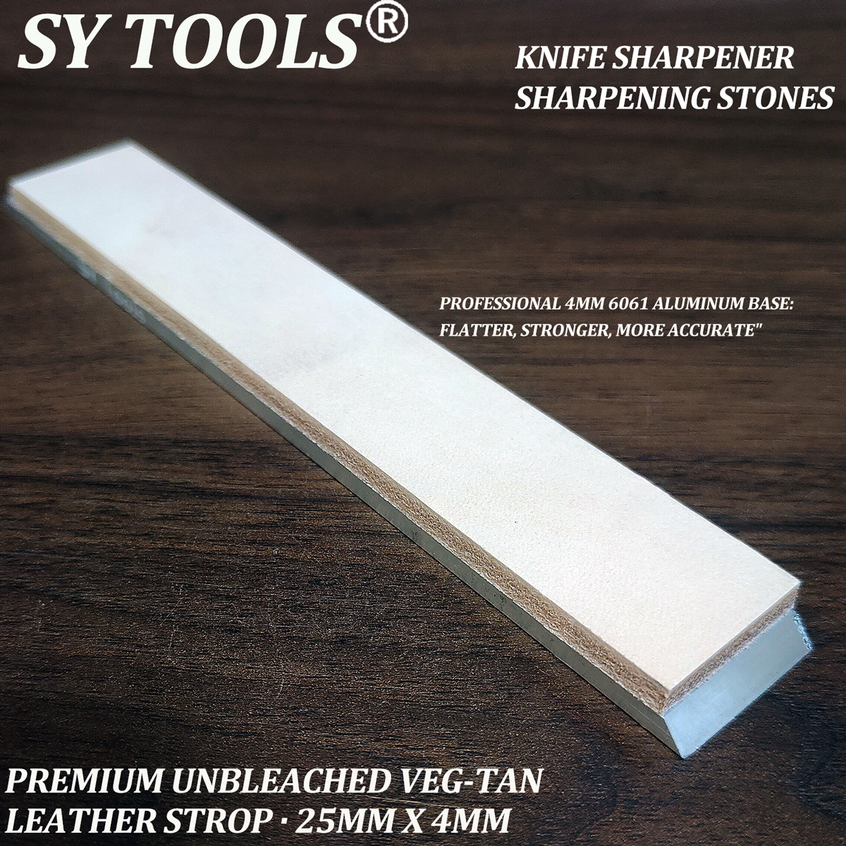 Кожаный строп Sy Tools KD-A11 — растительное дубление 4 мм, алюминиевое основание (169×25 мм) #4