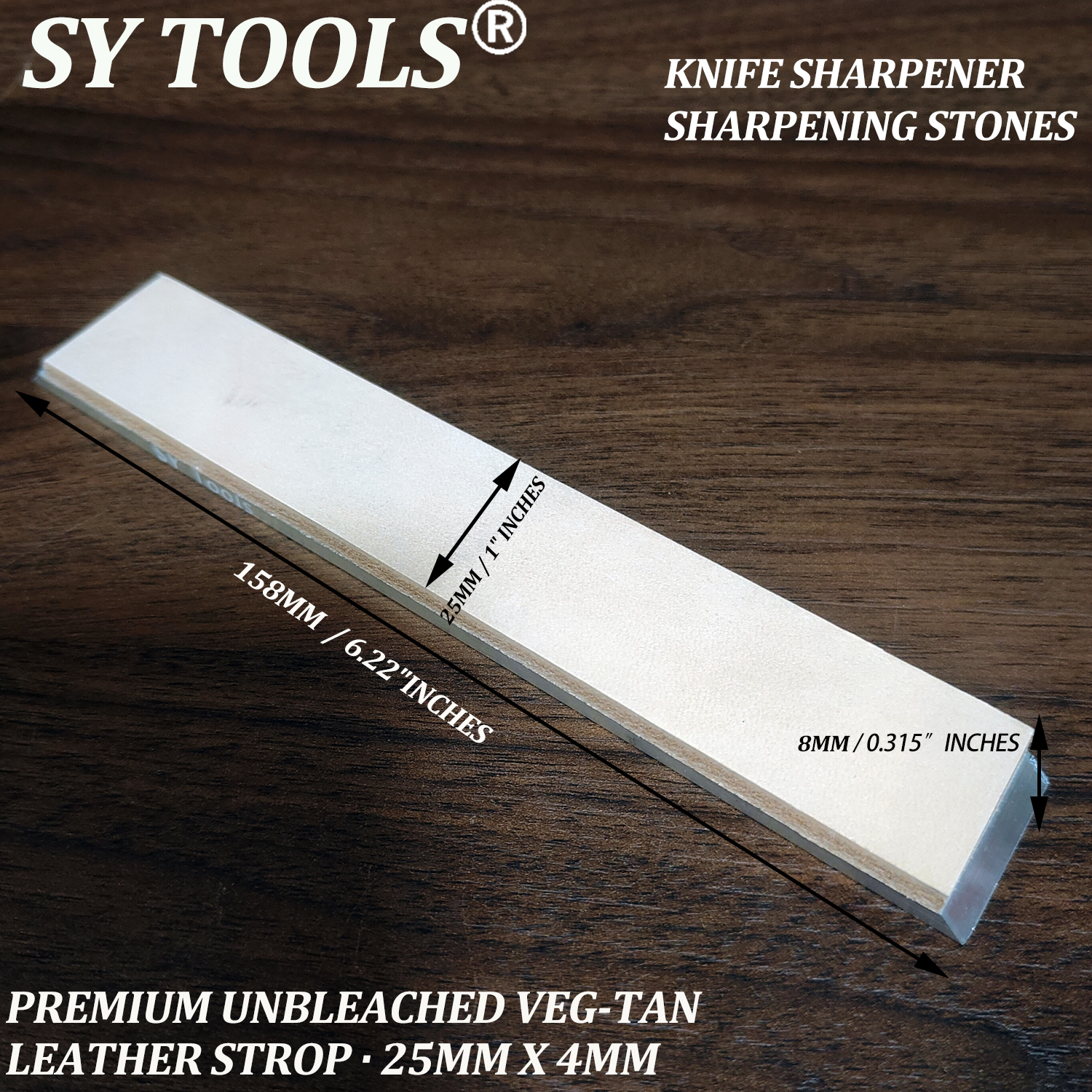 Кожаный строп Sy Tools KD-A11 — растительное дубление 4 мм, алюминиевое основание (169×25 мм) #5